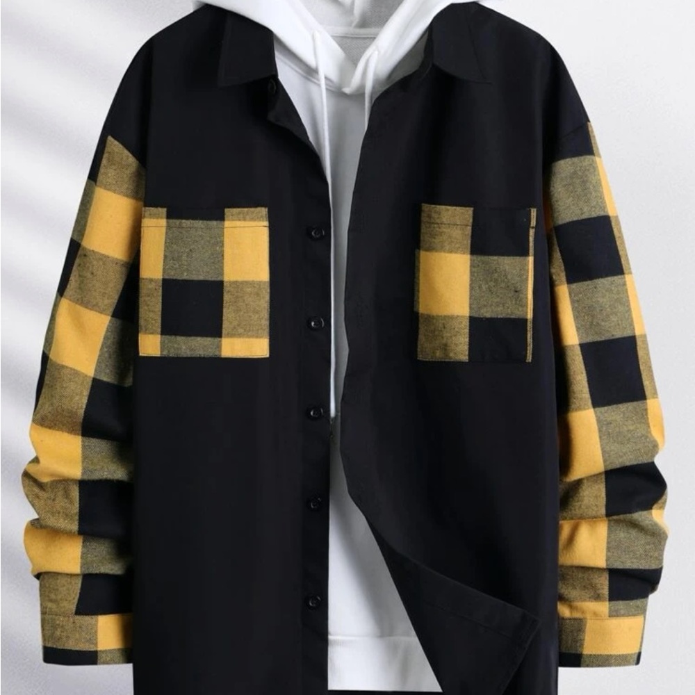 Mens Plaid Print Shirt Without Hoodie